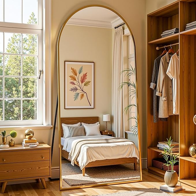 Full Length Mirror, 69"x28" Arched Full Body Mirror, Floor Mirrors with Stand, Body Mirrors Standing Hanging Leaning Against Wall,Aluminum Frame Mirrors for Bedroom Cloakroom,Living Room,Gold