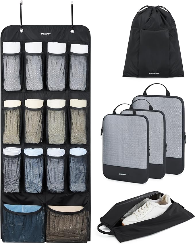 BAGSMART Hanging Compression Packing Cubes for Closet Organizers And Storage, 6 Set Suitcase Organizer Bags Set, Cruise Travel Essentials for Women | Hanging