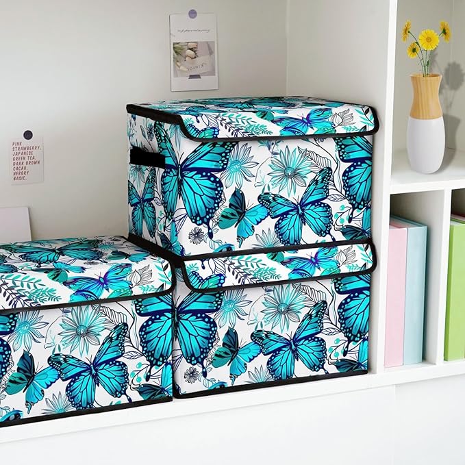 Stackable Storage Bins with Lids,Closet Organizers Fabric Box for Home and Office,Blanket Clothes Organizers,Under Bed Storage Containers 3 Pack