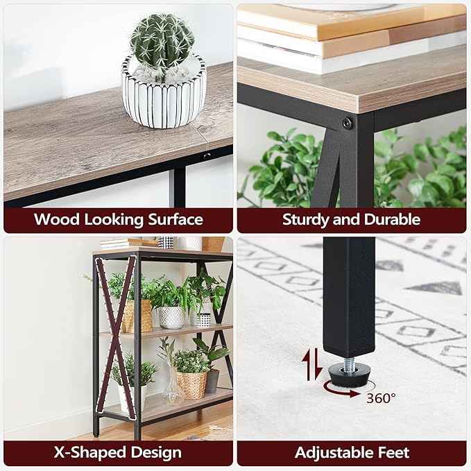 MAHANCRIS 31.5" Sofa Table, Industrial Console Table, 3-Tier Narrow Sofa Table with Storage Shelves, Foyer Table for Entryway, Hallway, Living Room and Bedroom, Easy Assembly, Greige CTHG8001Z1