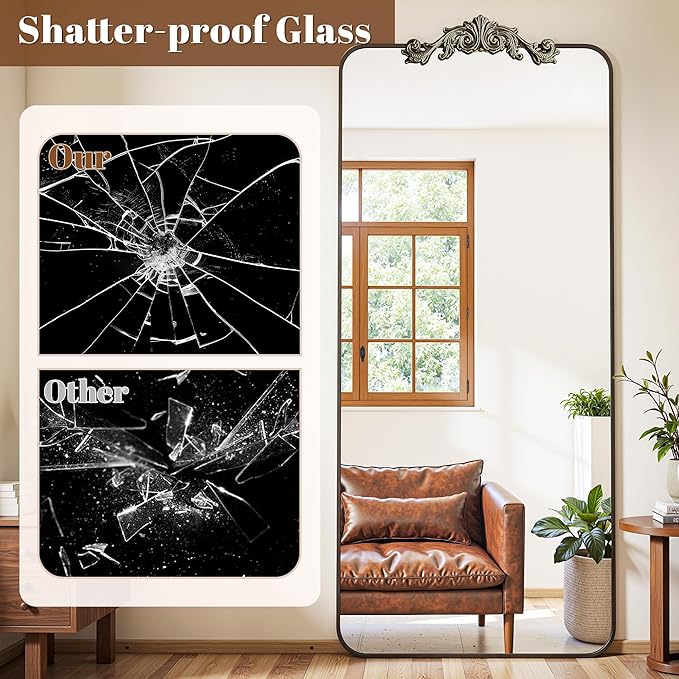 Vintage Full Length Mirror, 71"x32" Floor Mirror with Carved, Full Body Mirrors for Home Decor, Standing/Hanging Large Wall Mirrors for Bedroom/Living Room/Entryway, Bronze, Retro Style