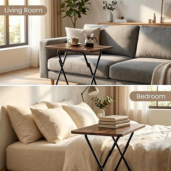 Tv Trays Folding Tv Table, Dinner Table for Eating with Sturdy Metal Frame, Small Foldable Snack Trays Table for Living Room, Couch,Sofa, Bed, No Assembly Required (Yellow Brown（Black Legs）)