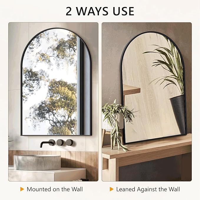 Arched Bathroom Mirror for Wall, 38" x 26" Black Metal Frame Vanity Mirror, HD Glass Over Sink for Bathroom, Entryway, Bedroom