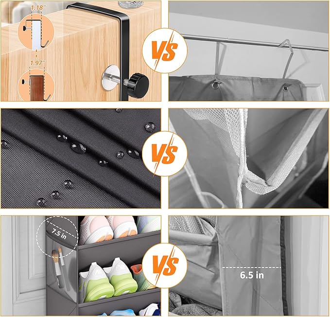 Ligereza 26 Pairs Over the Door Shoe Organizer, Heavy Duty Oversized Pocket Shoe Rack for Closet, Hanging Shoe Holder Fit All the Family's Sneakers, Boots, Heels, Satchel (Black)