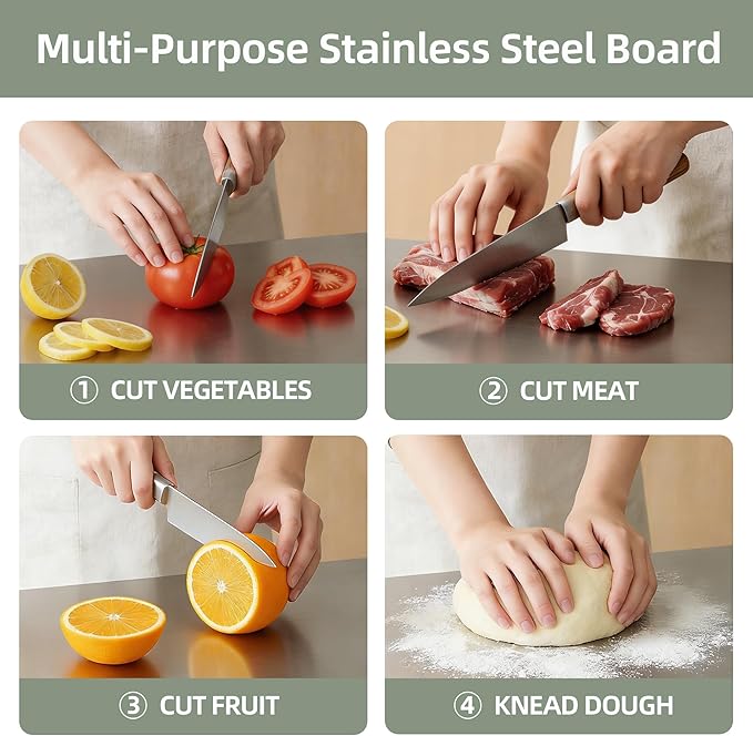 Stainless Steel Cutting Board with Lip, Kitchen Chopping Board for Cutting Meat, Veggies and Fruit, 16 × 12 × 0.8 inch