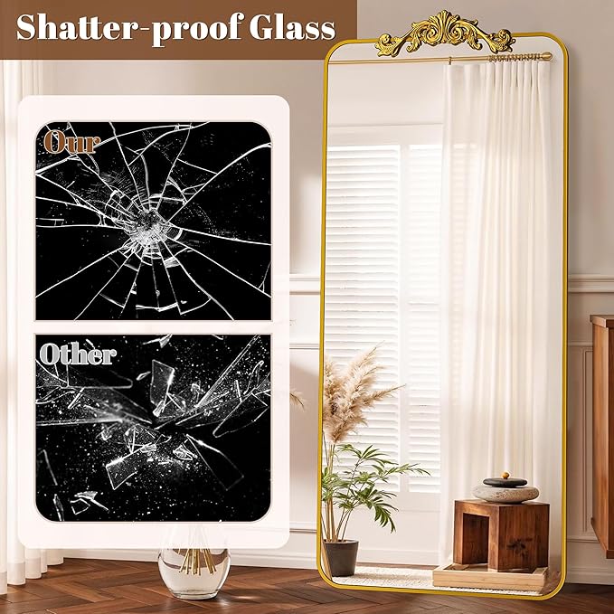 Vintage Full Length Mirror, 71"x32" Floor Mirror with Carved, Full Body Mirrors for Home Decor, Standing/Hanging Large Wall Mirrors for Bedroom/Living Room/Entryway, Gold, Retro Style