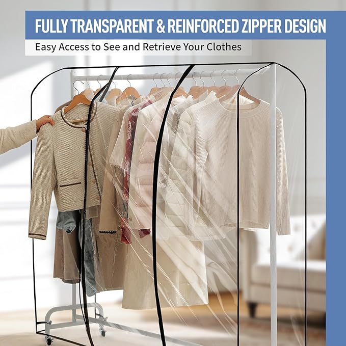 Clear Garment Rack Cover 47" L x 20" W x 60" H, Clothes Rack Cover with Reinforced Zipper, Waterproof PEVA Dustproof Protection – Cover Only, Rack Not Included