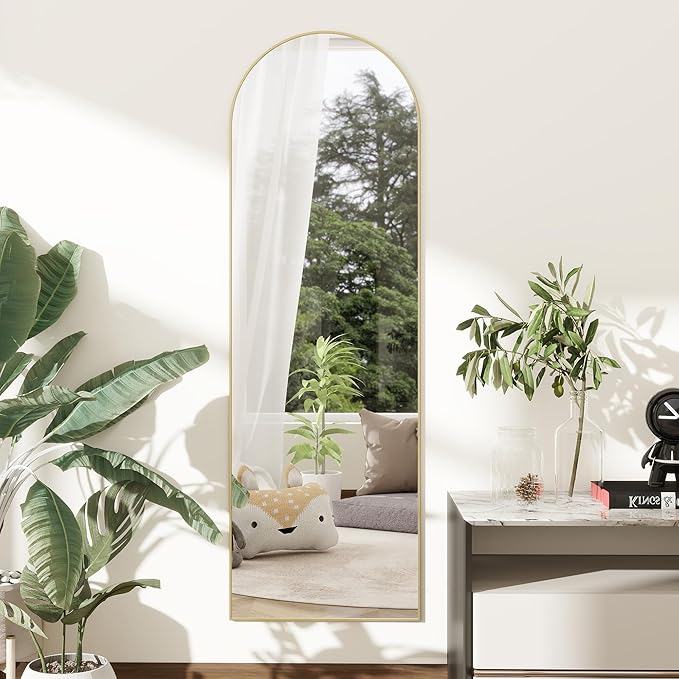 Over the Door Mirror Full Length,48"x14"Door Hanging Mirror Full Length Arch Mirror,Behind the Door Wall Mirror,Back of Door Mirrors for Closet Bedroom Living Room (Gold)