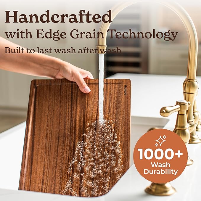 SMIRLY Wood Cutting Boards for Kitchen - Walnut Cutting Board with Handle and Juice Groove for Meal Prep, Serving, Charcuterie - Kitchen Gadgets, House Warming Gifts - Wooden Chopping Board Set of 3