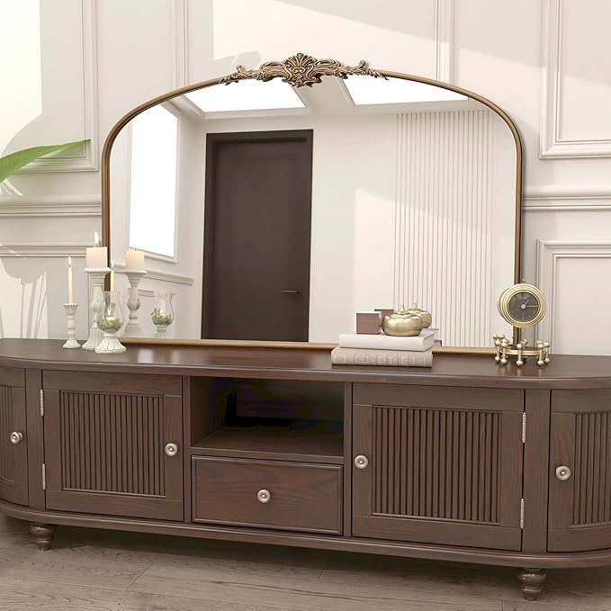 Besdomus Vintage Arched Gold Mirror: 48"x33" French Oversize Gold Antique Vanity Decorative Mirror - Baroque Traditional Ornate for Entryway/Fireplace/Bathroom - Home Decor for Fashion-Conscious