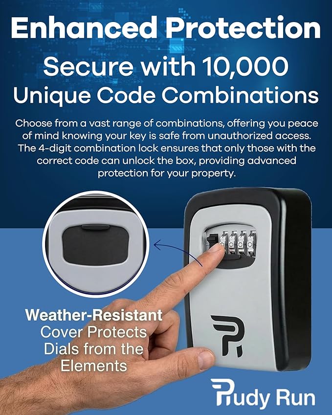 Rudy Run Key Lock Box for Outside – Large Outdoor Lockbox for Keys with Code, 4-Digit Combination Hidden Safe to Hide a Key Outside, Wall Mounted Key Storage for Home, Airbnb, 2 Pack