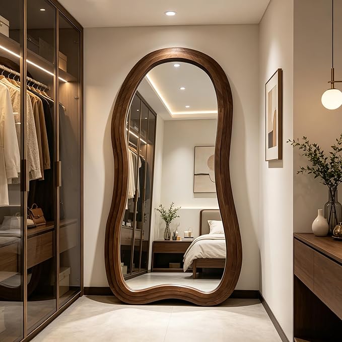 Irregular Full Length Mirror, 71"x33.5" Oversized Organic Floor Mirror with Triple-Layer Solid Wood Frame, Asymmetrical Full Body Mirrors for Living Room Entryway Hallway, Leaning/Hanging
