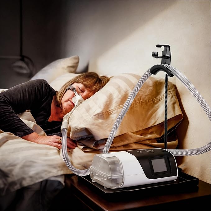 Adjustable CPAP Hose Holder with Protective Mat, USA-Engineered CPAP Tube Management & Headgear Organizer, No-Damage Bedside CPAP Holder for Hose and Mask, Universal Fit for CPAP Machines