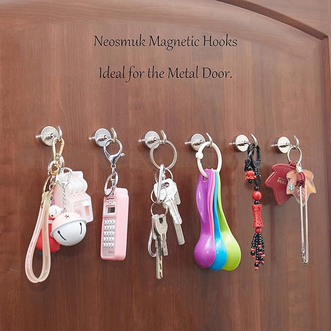 Neosmuk Magnetic Hooks, Heavy Duty 40lb+ Strong Magnet Hook for Cruise Cabins, Cruise Essentials 2026 for Hanging, Metal Wall Refrigerator Hangers (Silver, 10 Pack)