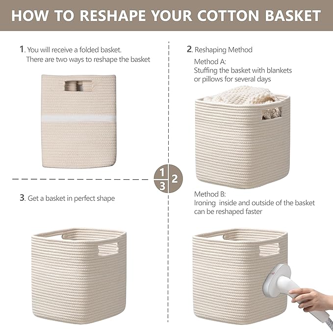 UBBCARE Set of 4 Storage Cubes-11 X 10.5 X 10.5 In, Cotton Rope Basket for Shelves, Toys, Book, Cube Storage Bin with Handles, Woven Storage Basket for Organizing, Beige