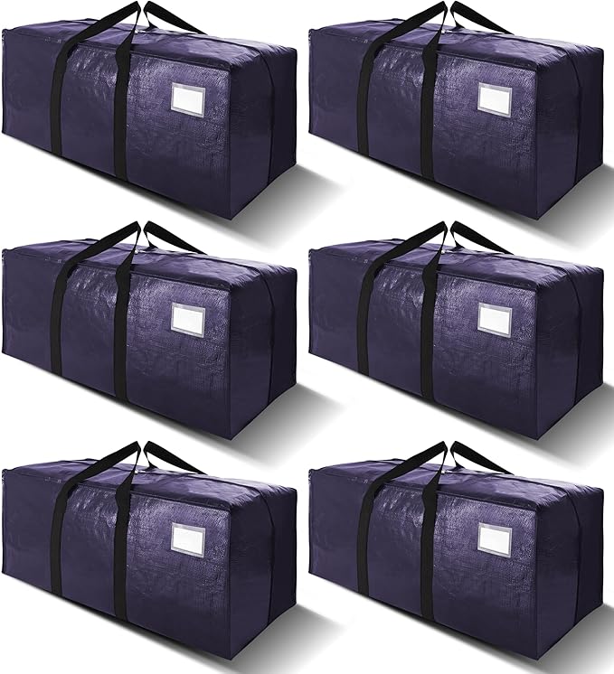 6 Pack Heavy Duty Extra Large Moving Bags W/Backpack Straps - Strong Handles & Zippers, Storage Totes For Space Saving, Fold Flat, Alternative to Box and Bin (40 gal, Blue)