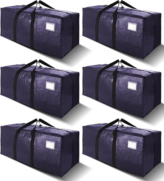 6 Pack Heavy Duty Extra Large Moving Bags W/Backpack Straps - Strong Handles & Zippers, Storage Totes For Space Saving, Fold Flat, Alternative to Box and Bin (40 gal, Blue)
