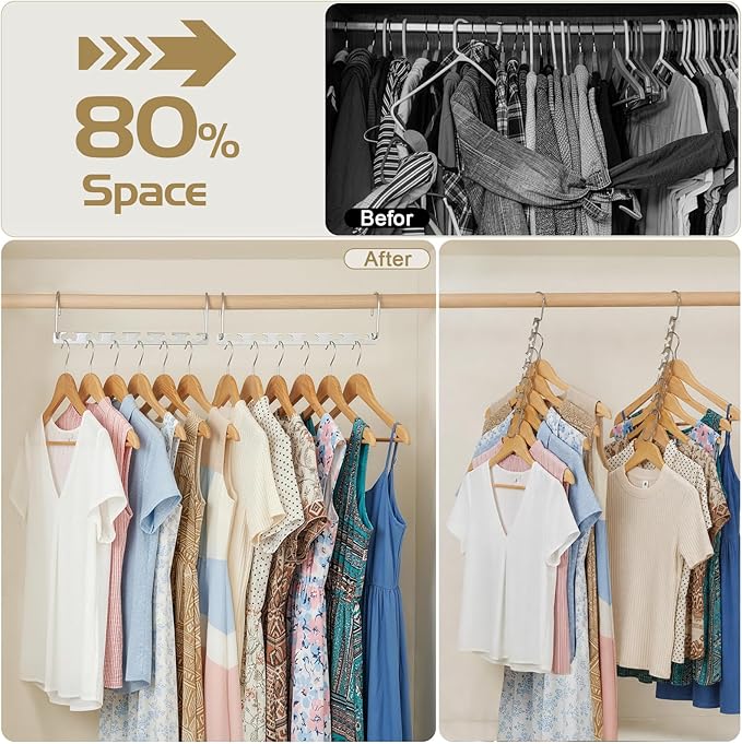 HOUSE DAY 10.5 Inch Closet Space Saving Wardrobe Clothing Magic Hangers Oragnizer Heavy Chrome Hangers, Updated Hook Design Pack of 8