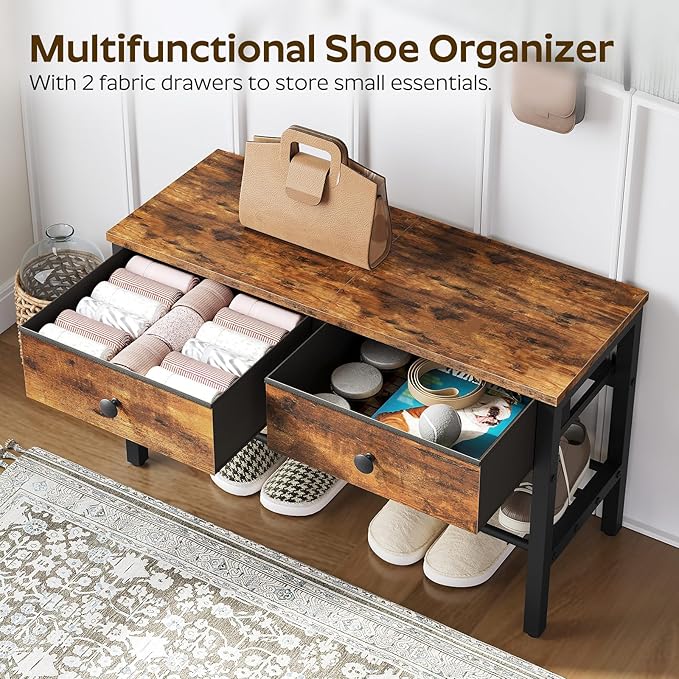 YATINEY Hall Tree with Bench and Shoe Storage, Entryway Bench with Coat Rack, 4-in-1 Coat Rack Shoe Bench, Multifunctional, for Front Door, Hallway, Foyer, Rustic Brown and Black MT05BR