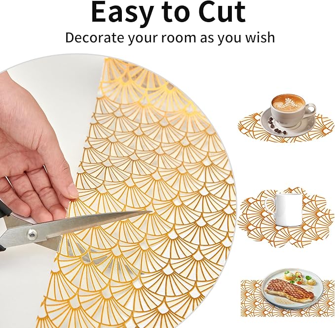 Drawer and Shelf Liner for Kitchen Cabinet: 17 in X 20 Ft Waterproof Shelf Paper Non Adhesive Refrigerator Liners Golden Ginkgo Leaf Easy Liners for Bathroom with Knife Tape Measure