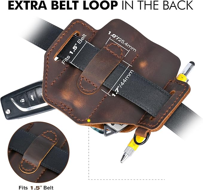 FLYHOMES Genuine Leather Multitool Sheath | Handmade Stitched EDC Belt Organizer for Leatherman Surge | Flashlight, Knife Holster, Pen & Tools Pouch | Dark Brown (Large)