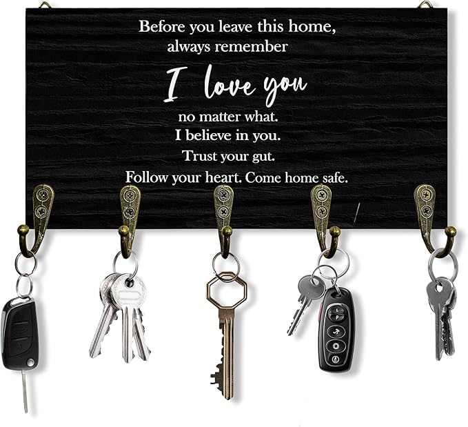 I Love You Sign Key Holder for Wall 10"x5.12", Couple Home Key Hanger Wall Mount, Before You Leave This Home Sign Love Wooden Hanging Keys Holder Decor for Entryway Front Door（5 Hooks）