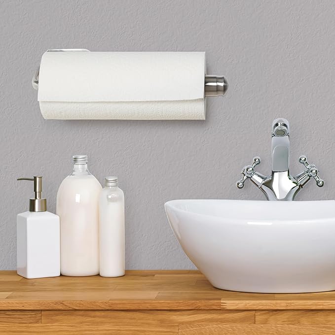Kamenstein Perfect Tear Paper Towel Holder Wall Mount or Under Cabinet - Die Cast Aluminum, Patented Ratchet System, Fits Jumbo and Select-A-Size Rolls, Mounts in Kitchen, Bathroom, Garage