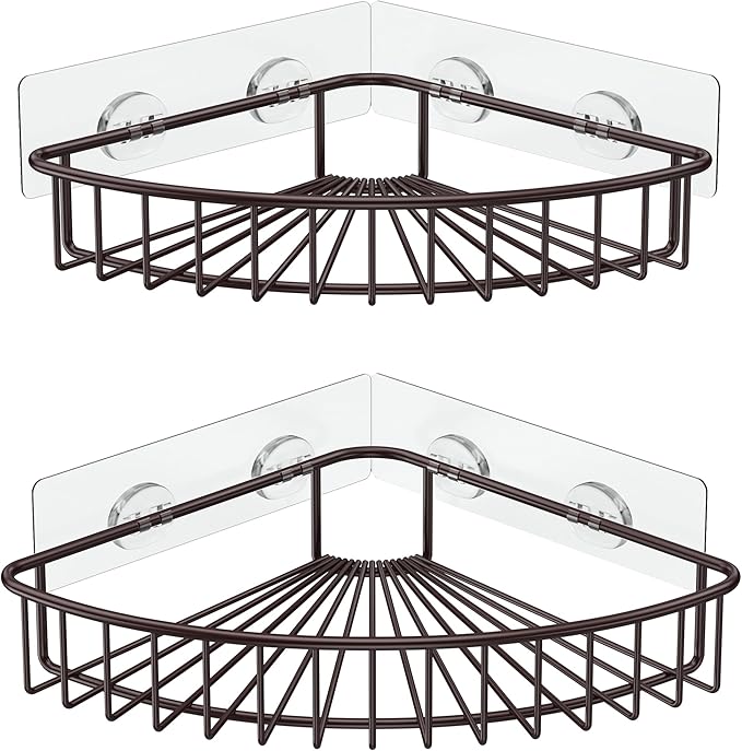 SMARTAKE 2-Pack Corner Shower Caddy, SUS304 Stainless Steel, Wall Mounted Bathroom Shelf with Adhesive, Storage Organizer for Toilet, Dorm and Kitchen (Bronze)
