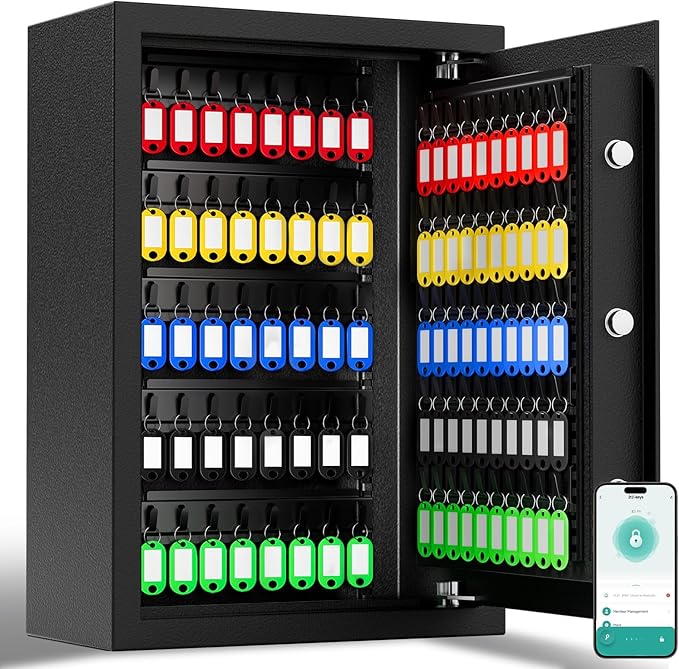 XDeer 212-Key WiFi Safe Wall Mount with Advanced Anti-Theft & LED Light, Key Cabinet with Combo & Key Lock for Hotels, Offices & Car Dealerships 1PCS