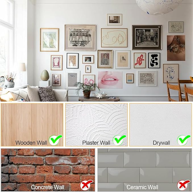 184 Pieces Picture Hanging Kit, 20lb, 30lb, and 50lb Picture Hangers, Metal Picture Hanging Hooks with Nails, on Drywall, Wooden Wall (Silver)