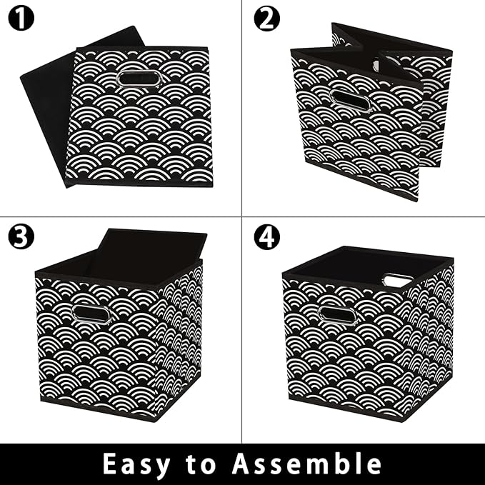 Fabric storage bins Cubes, Fabric Cube Organizer with Handle, Foldable Cube Bins for Cloth or Accessary Storage, 11x11x11, Set of 3, (Black clouds)