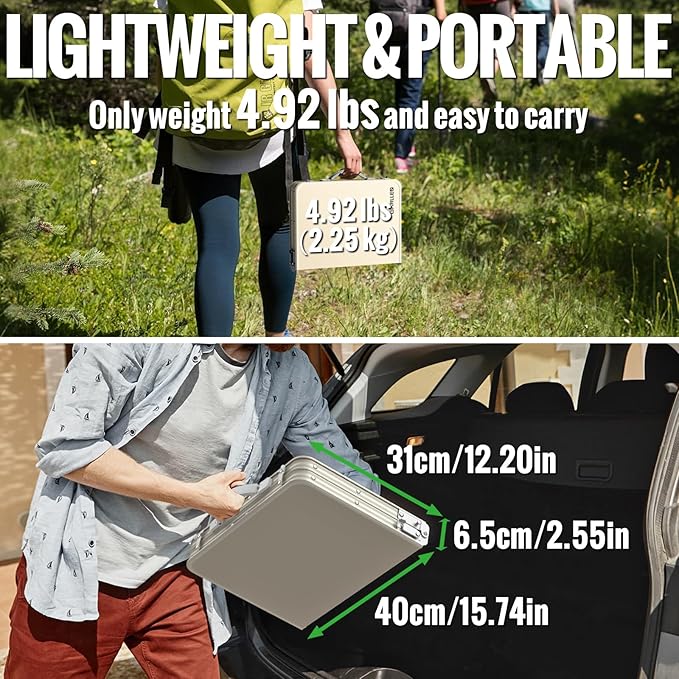 GARLLEN Waterproof Camping Table with High-Density Plastic Tabletop, Portable Folding Picnic Table with 3 Adjustable Height, Aluminum Frame Outdoor Table for BBQ, Camping, Indoor Use, 22.8"L x 15.7"W