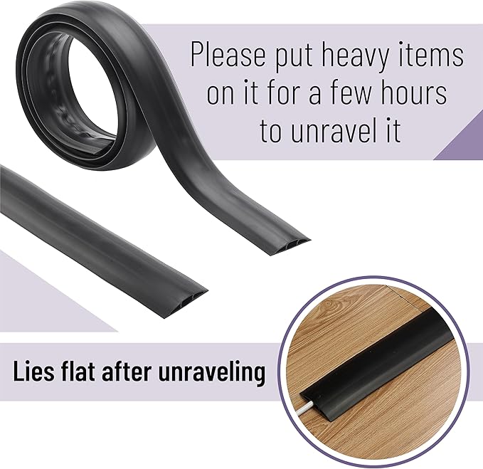 Bates- Floor Cord Cover, 12ft, Cable Cavity 0.6" (W) x 0.31" (H), Heavy Duty Wire Protector, PVC Extension Cords Hider, Protect Cords, Prevent Cable Trips, Cord Hider for Office, Home, Outdoor