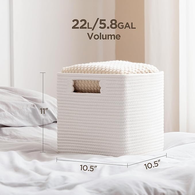 UBBCARE Storage Cubes 11 Inch, Cotton Rope Woven Baskets for Organizing, Cube Storage Bin for Baby Nursery, 4-Pack Square Toy Storage Baskets for Shleves Organizer, Closet, Kidsroom, White