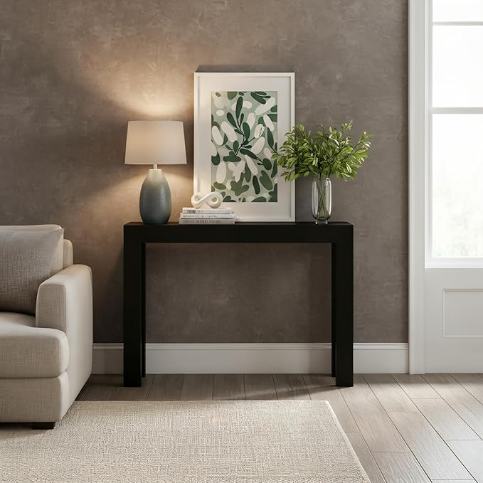 Plank+Beam Modern 46 Inch Console Table, Solid Pine Wood Entryway Table, Narrow Sofa Table for Hallway or Living Room, Black