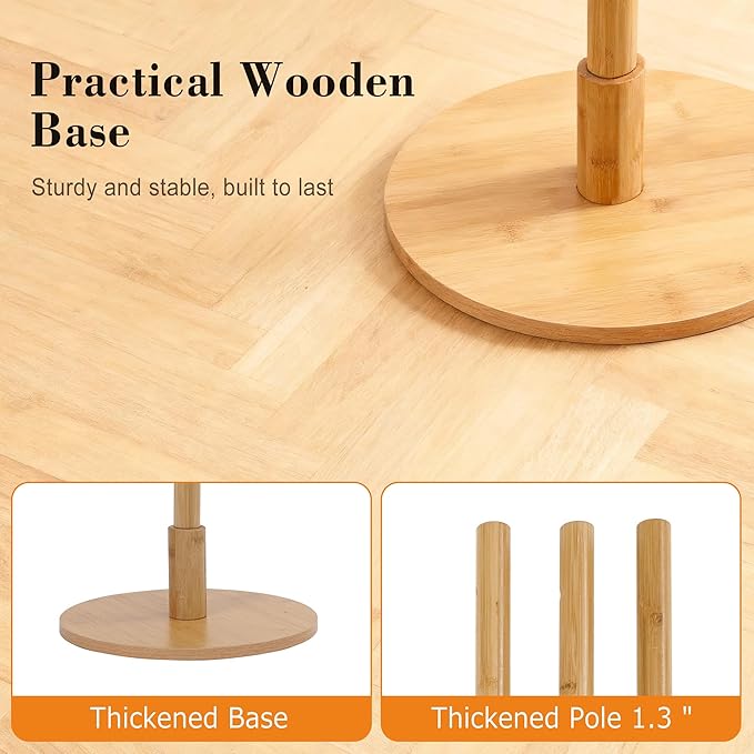 VECELO Coat Rack Freestanding, Entryway Hanger Stand, Umbrella Holder, Hall Tree With Hooks, Floor Standing Metal Tree Stand,Light Wood