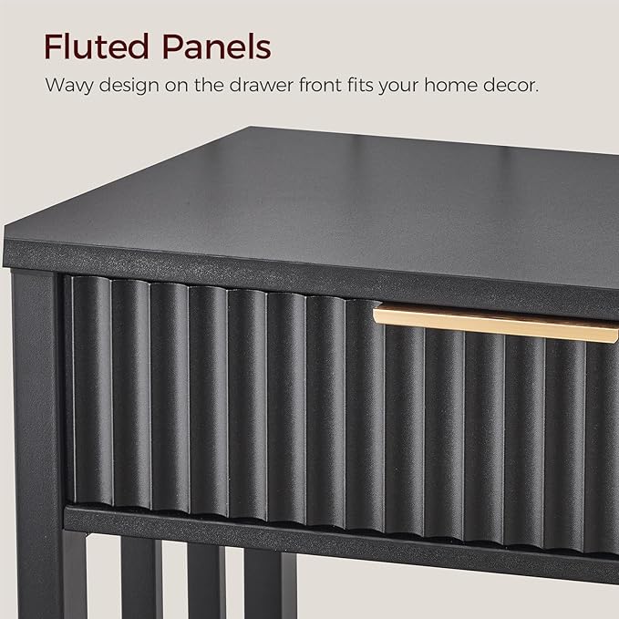MAHANCRIS Console Table with 2 Drawers, Narrow Long Entry Table with Storage Shelf, 2-Tier Fluted Entryway Table with 2 Drawers, for Entryway, Living Room, Foyer, Hallway, Office, Black CTHB5101
