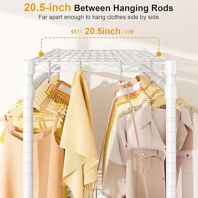 ULIFHOME P5 Plus Rolling Clothes Rack Heavy Duty, Clothing Racks for Hanging Clothes, Metal Garment Rack with Wheels, 3-Tier Portable Closet Rack 45'' W × 20.5'' D × 80.5'' H, Max Load 660 Lbs, White