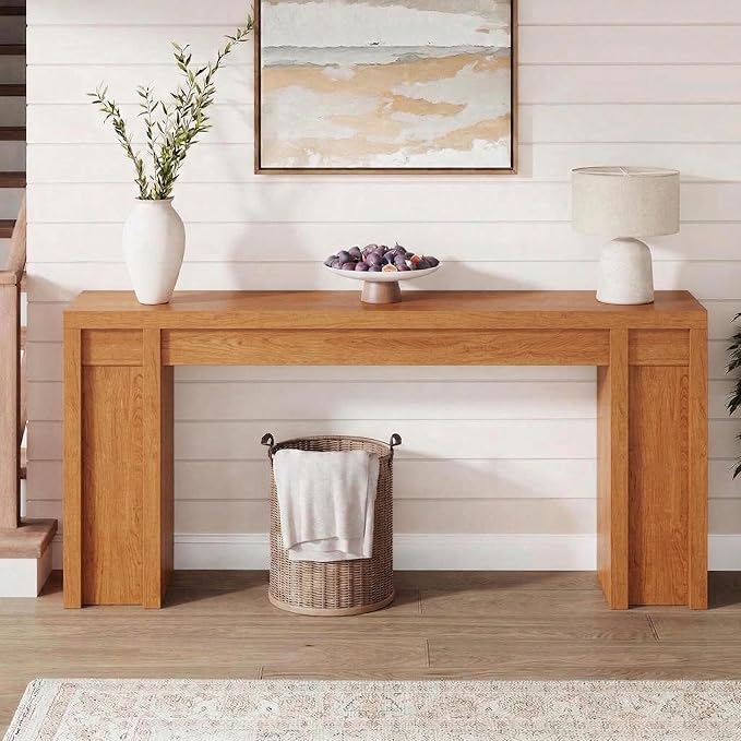 Garvee 70.9 in Long Entryway Table, Wooden Farmhouse Console Table Below Mounted TV, Thick Sofa Table Behind Couch Table, Long Console Tables for Entryway Living Room, Honey Brown