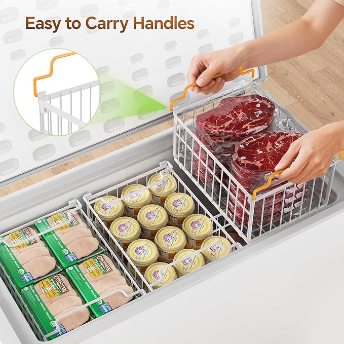 Freezer Organizer Bins, Enlarged Stackable Deep Chest Freezer Organizer Bins, Foldable Baskets with Handles, Storage Container Baskets for 5 to 9 Cu.FT Deep Freezer Sort Frozen Meats (white 3 pack)