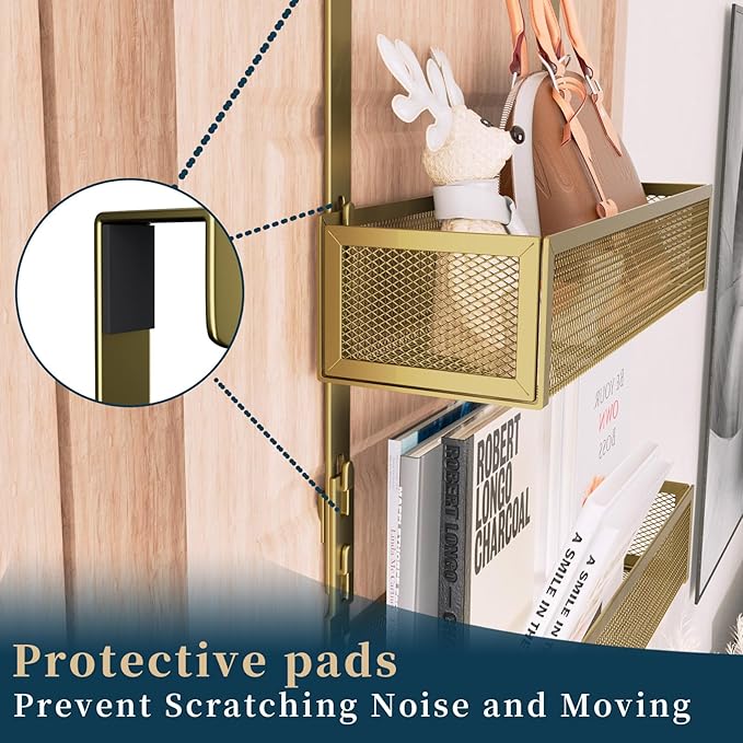 Consumest Over The Door Hooks Organizer - 3 Tier Door Hanger with 9 Coat Hooks & 2 Mesh Basket, Back Storage Organizer Hanging Towels for Bathroom, Bedroom, Gold