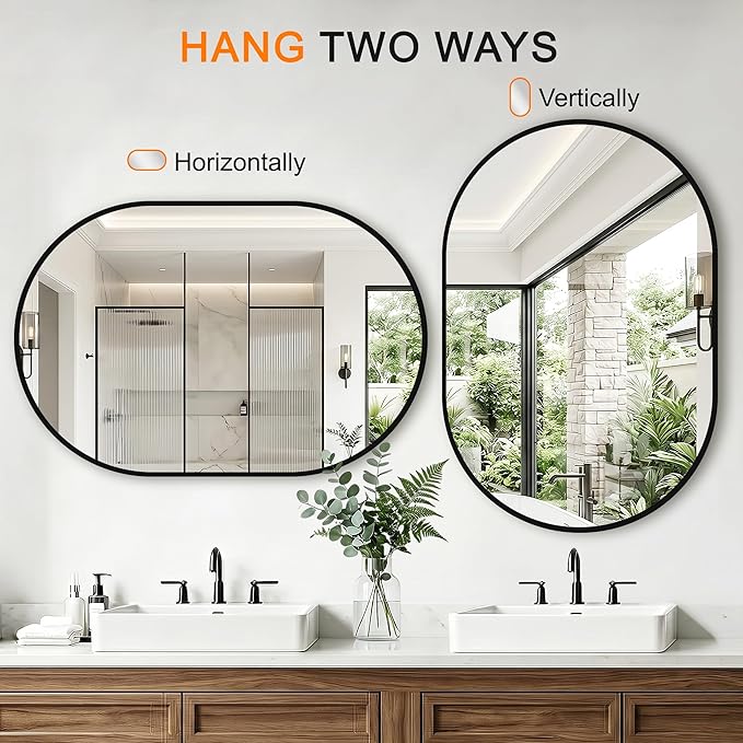 TRAHOME Oval Bathroom Mirror, 2 Pack 24"x36" Black Vanity Mirror for Over Sink, Bedroom, Living Room, Entryway, Modern Mounted Metal Frame Wall Mirror