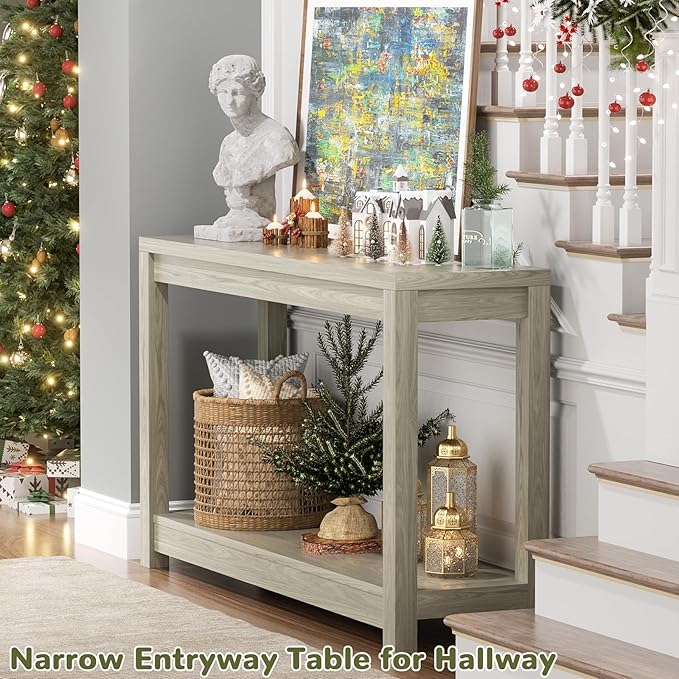 Besiost Small Farmhouse Wood Entryway Table Narrow Console Table with Storage Behind Couch Sofa Table with Shelves Entry Way Table with Open Storage, Easy Assembly, 32" Classical Washed Oak