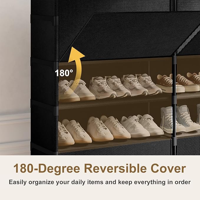 Shoe Storage Cabinet with Door, 54 Pairs Shoe Rack 2 by 9 Tier Space Saving Plastic Shoe Organizer with Cover for Closet, Hallway, Living Room, Bedroom, Garage,Black