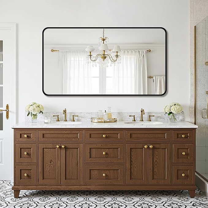 FICTOR Bathroom Mirror, 30"x55" Black Framed Vanity Mirror for Wall, Shatterproof &Anti-Rust Bathroom Mirrors for Over Sink, Bedroom, Living Room, Entryway, Vertical/Horizontal Mount