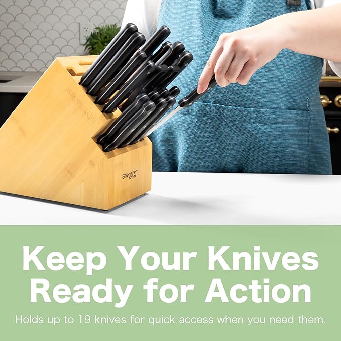 Shenzhen Knives 20 Slot Knife Block without Knives - Large Universal Wooden Block - Bamboo Countertop Knife Holder Organizer and Kitchen Storage