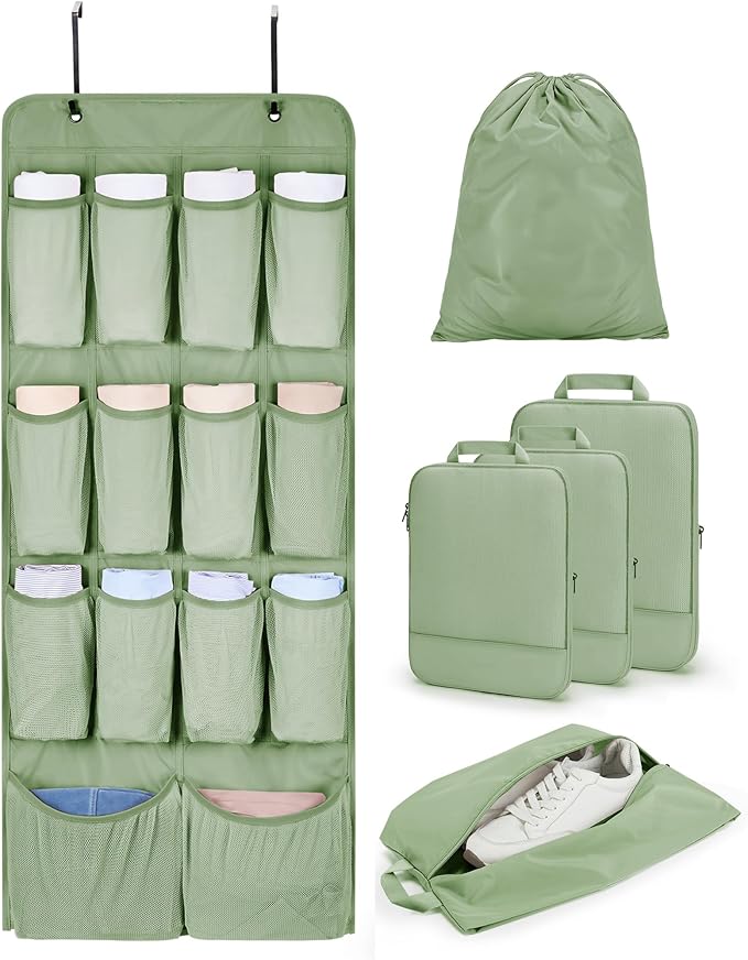 BAGSMART Hanging Compression Packing Cubes for Closet Organizers And Storage, 6 Set Suitcase Organizer Bags Set, Cruise Travel Essentials for Women | Hanging