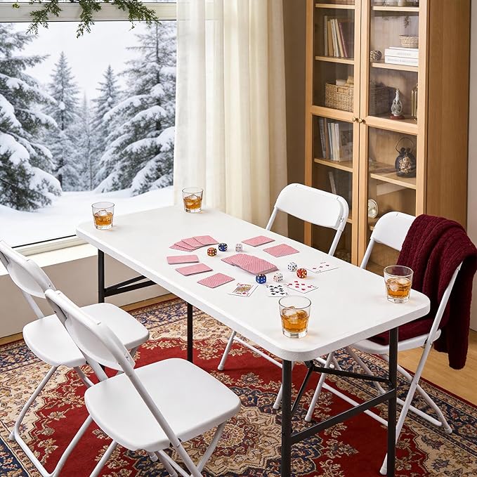 Folding Table, 2 Pack 4ft Folding Table with Foldable Steel Legs, Heavy Duty Plastic Foldable Table, Metal Frame, Support up to 400 lb, Portable for Banquet, Craft, Party, Indoor & Outdoor Use, White
