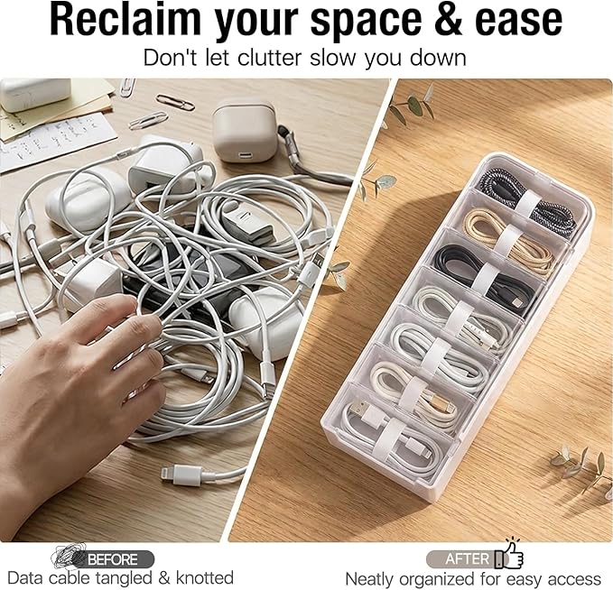 2 PCS Cable Organizer Box with 7 Standalone Cable Management Box, Charger Cord Organizer for Home/Office Desk Accessories Storage Stationery Supplies & Accessories（Clear）