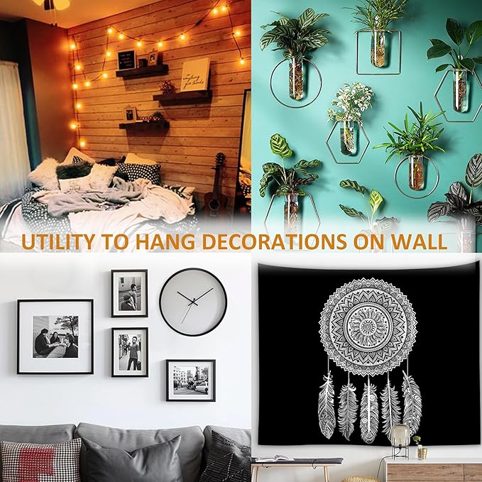 Light Hooks for Concrete Walls: 30 Pack Small Utility Wall-Mount Hangers - Outdoor String Lights Clips - Hanging Decoration Plants Shelves Picture Tapestry Heavy Duty for Wooden Cement Stucco (Black)